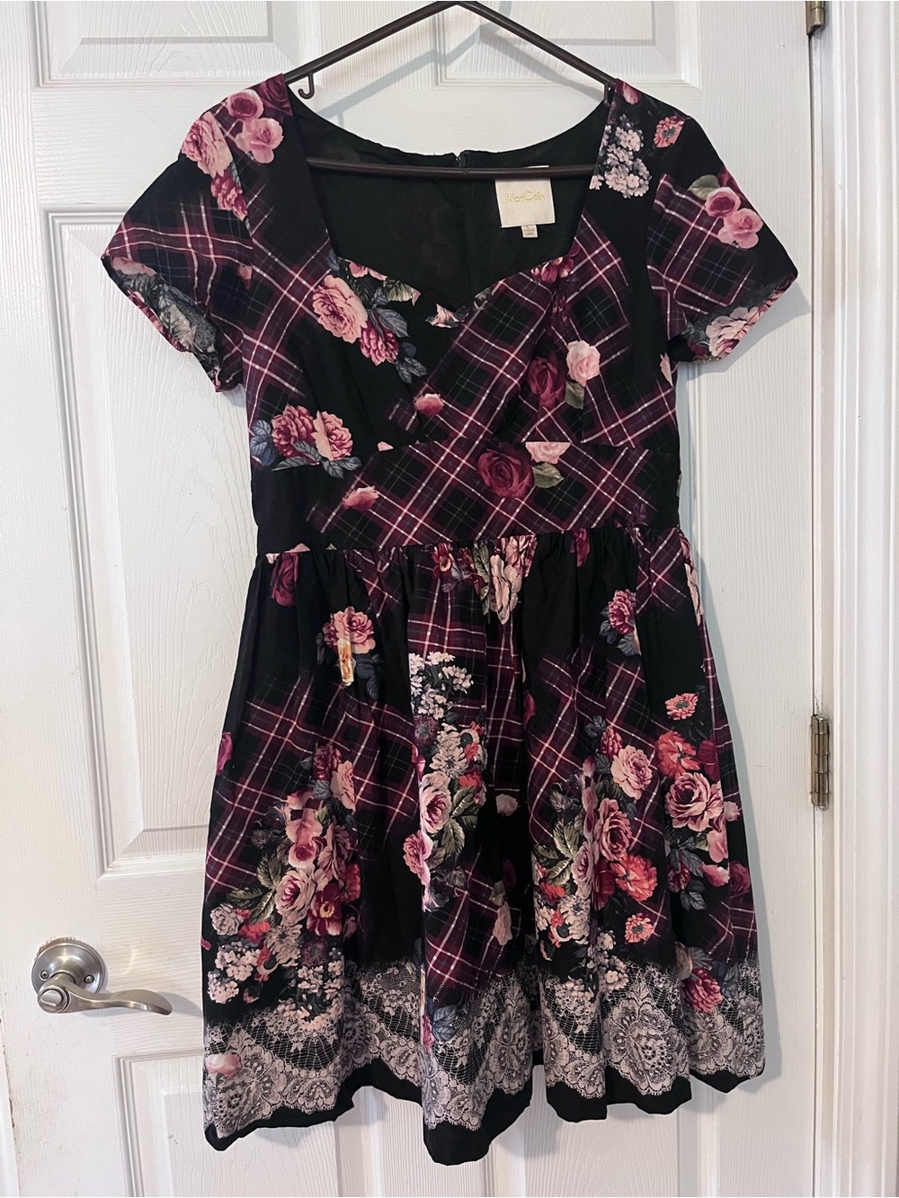 Modcloth Black & Plaid Floral Dress